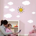 Αυτοκόλλητα τοίχου παιδικά Άσπρα συννεφάκια και χαμογελαστός ήλιος