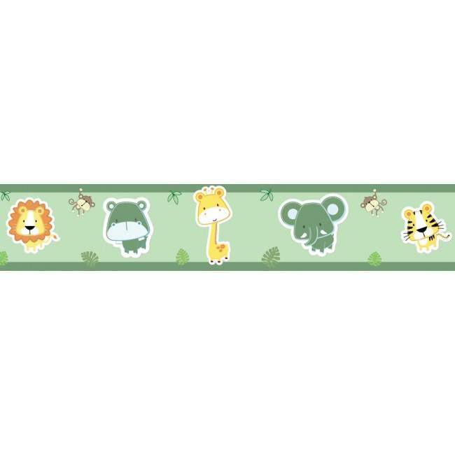 Wall sticker border Safari animals (pale green)
