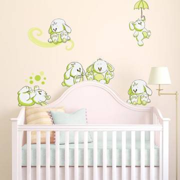 Αυτοκόλλητα τοίχου παιδικά Κουνελάκια παντού apple green