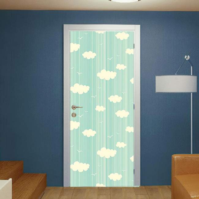 Door sticker Clouds and Birds pale green