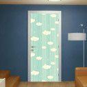 Door sticker Clouds and Birds pale green
