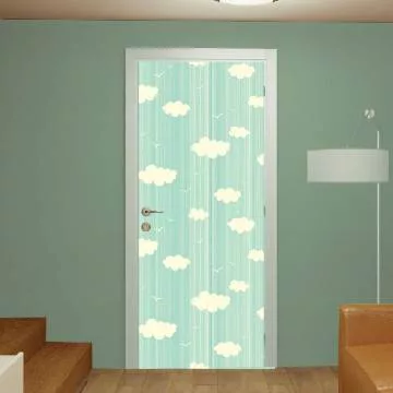 Αυτοκόλλητο πόρτας Clouds and Birds pale green