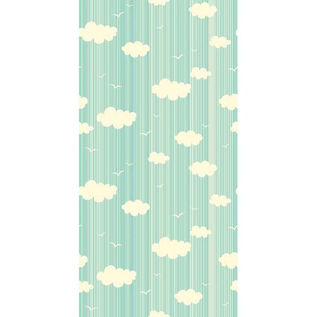 Door sticker Clouds and Birds pale green