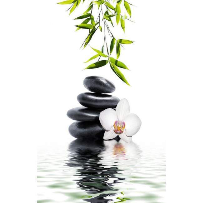 Door sticker White orchid  and bamboo