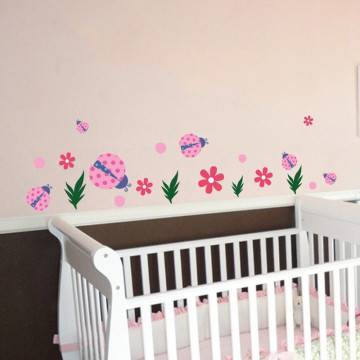 Αυτοκόλλητα τοίχου παιδικά Πασχαλίτσες και λουλουδάκια