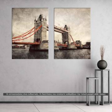 Πίνακας σε καμβά Tower bridge, vintage, δίπτυχος