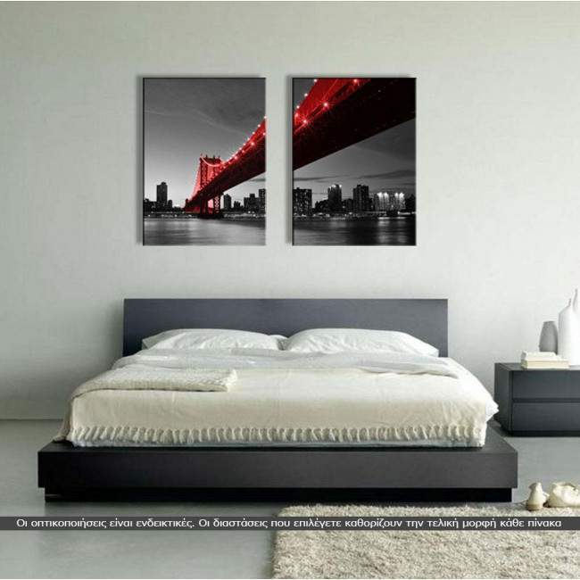 Πίνακας σε καμβά Red Manhattan bridge, δίπτυχος