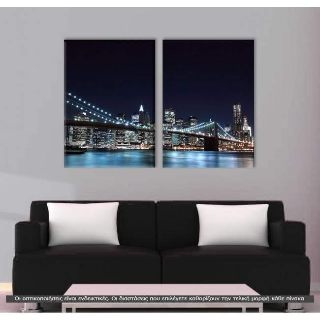 Canvas print Brooklyn bridge dark blue, two panels