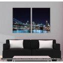 Canvas print Brooklyn bridge dark blue, two panels