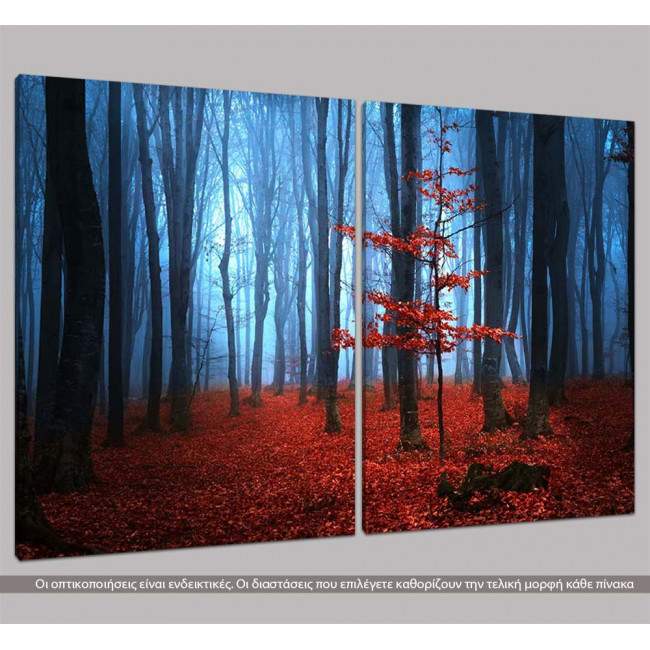 Autumnal foggy forest I, δίπτυχος  πίνακας σε καμβά, κοντινό