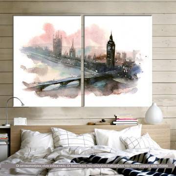 Canvas print London watercolors, two panels