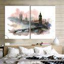 Canvas print London watercolors, two panels