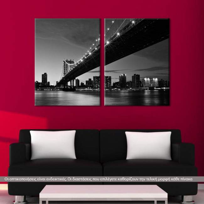 Canvas print Manhattan bridge grayscale, two panels