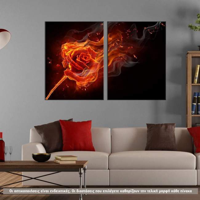 Canvas print Rose on fire, two panels