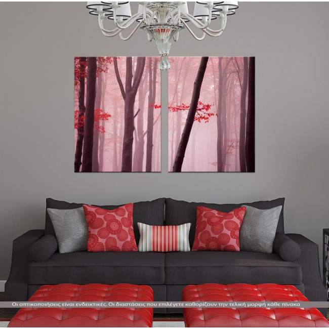 Canvas print Foggy autumn day into the forest, two panels