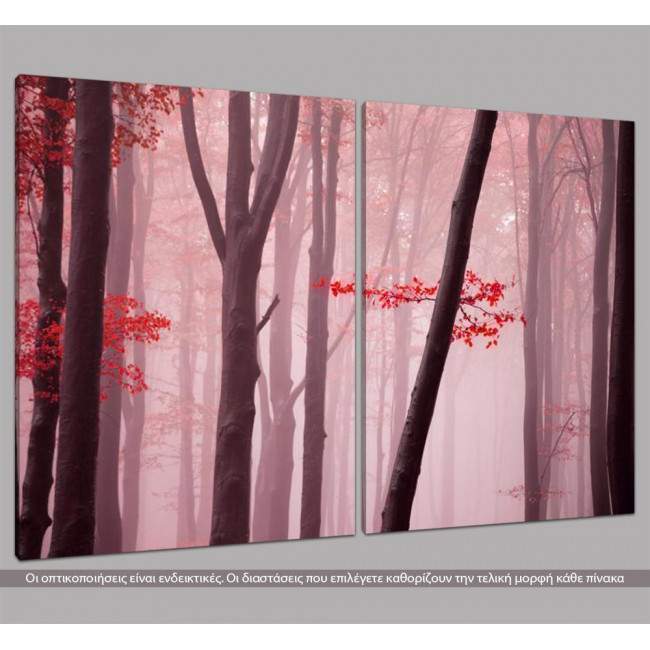 Canvas print Foggy autumn day into the forest, two panels, side