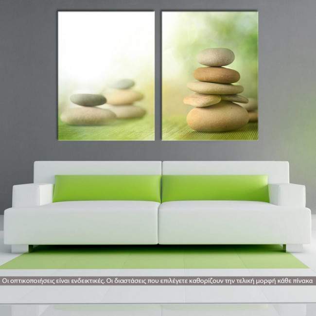Πίνακας σε καμβά Stone piles green, δίπτυχος