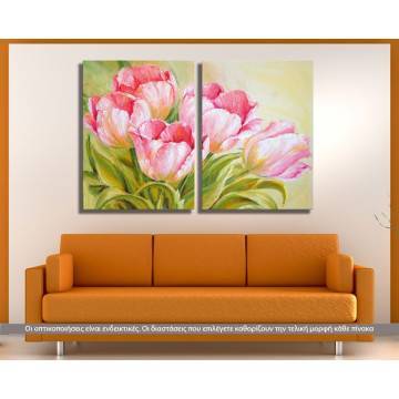 Πίνακας σε καμβά Pink tulips, δίπτυχος