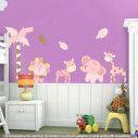 Αυτοκόλλητα τοίχου παιδικά ροζ ζωάκια ζούγκλας , δέντρο και φύλλα, Baby safari (pink)