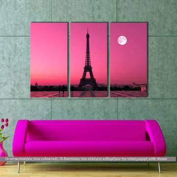 Canvas print Eiffel under moon,  3 panels