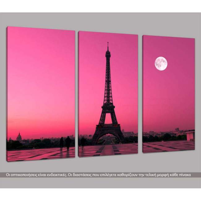 Canvas print Eiffel under moon,  3 panels, side