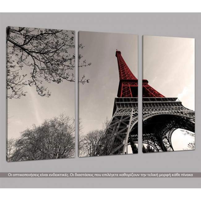 Canvas print Red Eiffel tower,  3 panels, side