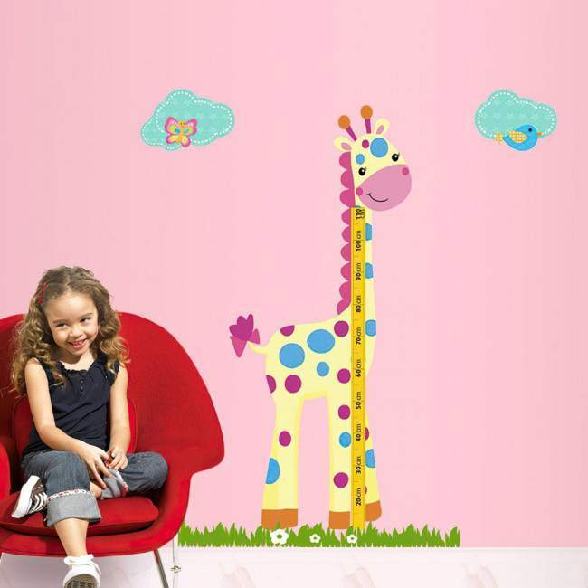 Wall stickers height measure, Cute giraffe, girl