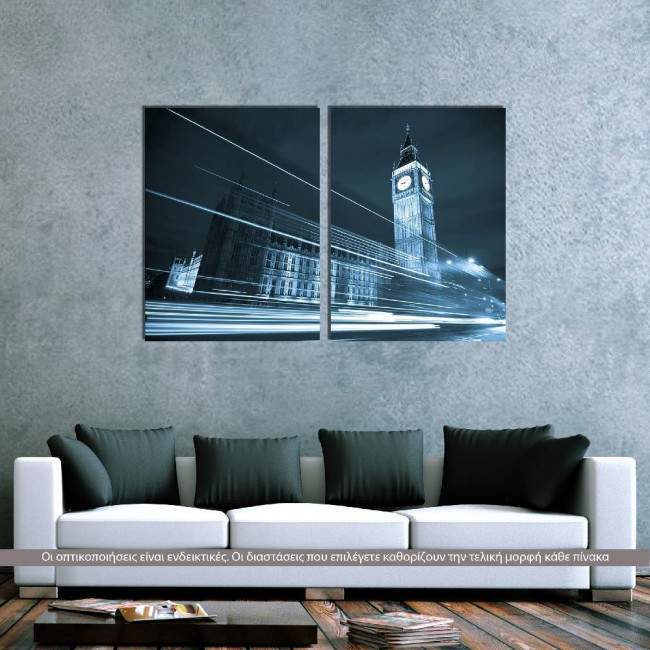 Πίνακας σε καμβά Big Ben behind light beams, δίπτυχος