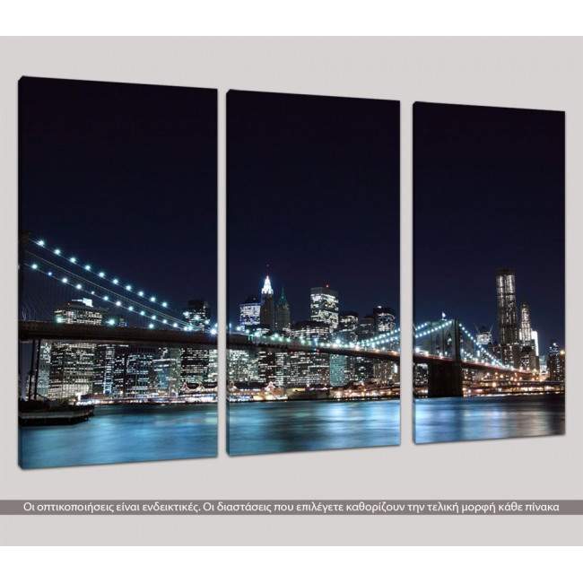 Canvas print Brooklyn bridge dark blue,  3 panels, side