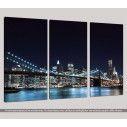 Canvas print Brooklyn bridge dark blue,  3 panels, side