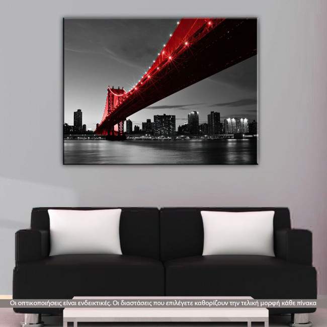 Canvas print Manhattan bridge, Red Manhattan bridge
