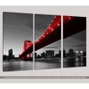 Canvas print Red Manhattan bridge,  3 panels, side