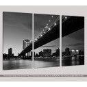Canvas print Manhattan bridge grayscale,  3 panels, side
