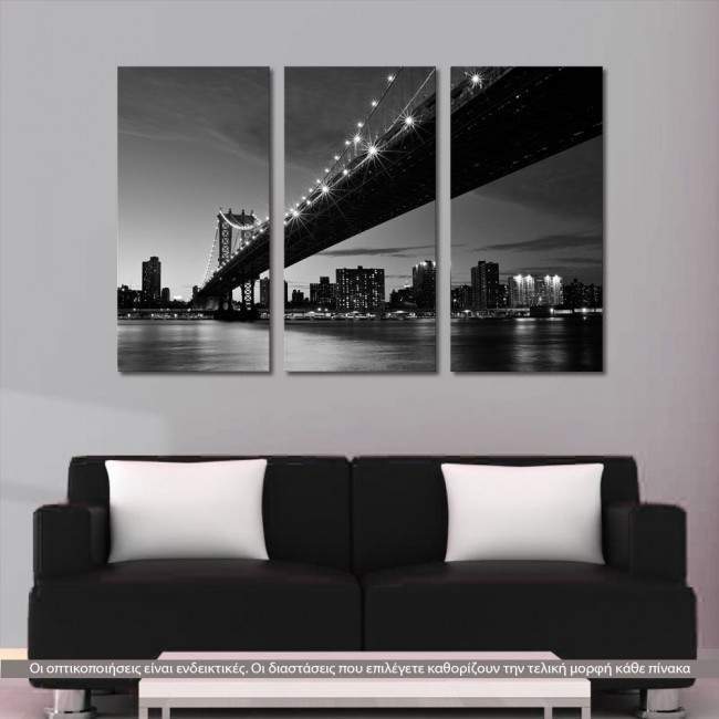 Canvas print Manhattan bridge grayscale,  3 panels