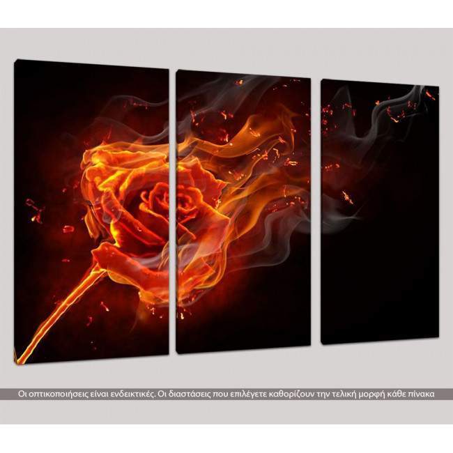 Canvas print Rose on fire,  3 panels, side