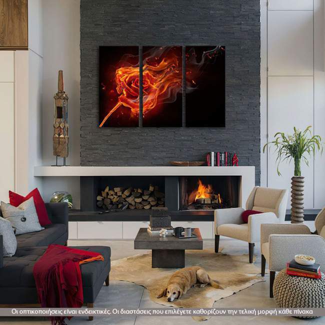 Canvas print Rose on fire,  3 panels