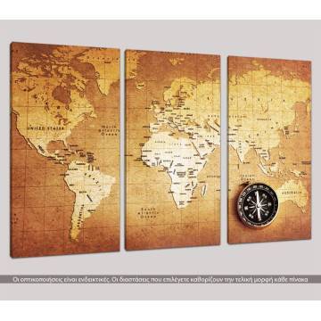 Canvas print World map,3 panels 2