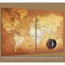 Παγκόσμιος χάρτης, δίπτυχος  πίνακας σε καμβά, κοντινό