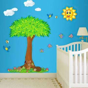 Αυτοκόλλητα τοίχου παιδικά Στην σκιά του δέντρου,  δέντρο και ζωάκια