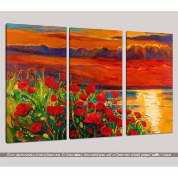 Πίνακας σε καμβά Blooming sunset, τρίπτυχος 2