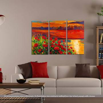 Πίνακας σε καμβά Blooming sunset, τρίπτυχος