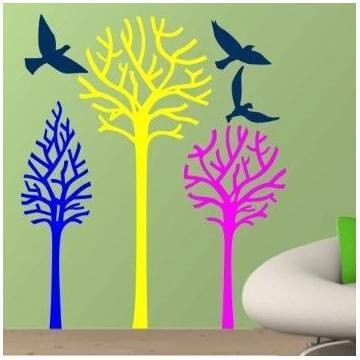 Αυτοκόλλητα τοίχου Δέντρα και πουλιά, Birds & Trees, έντονα χρώματα