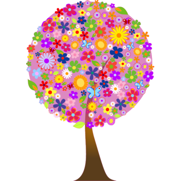 Αυτοκόλλητο τοίχου Δέντρο  από λουλούδια, λιλά φόντο 2