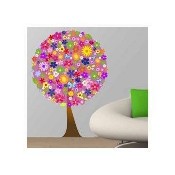 Αυτοκόλλητο τοίχου Δέντρο  από λουλούδια, λιλά φόντο