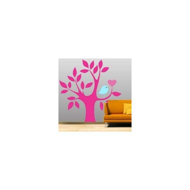 Wall stickers Heart tree and bird, lilac