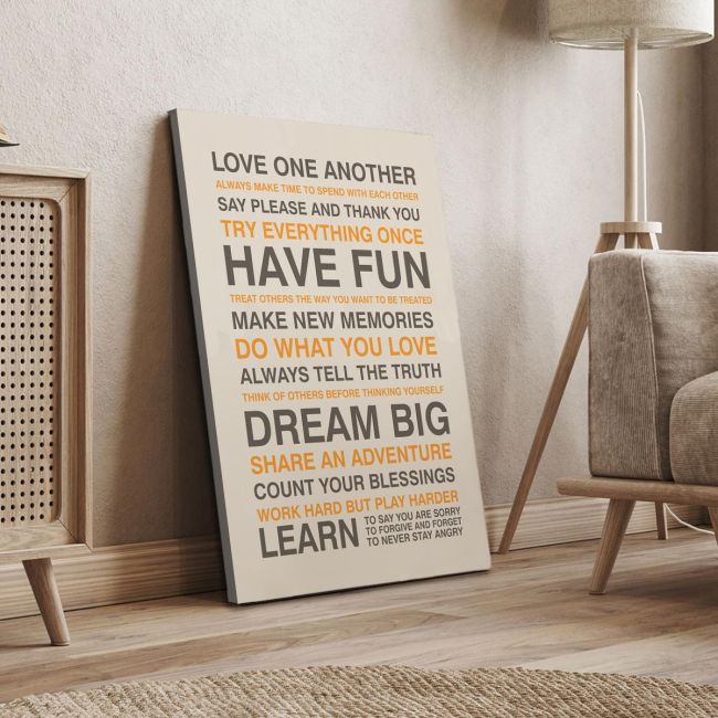 Πίνακας σε καμβά Love one another house rules Καμβάς τελαρωμένος Όψη 4