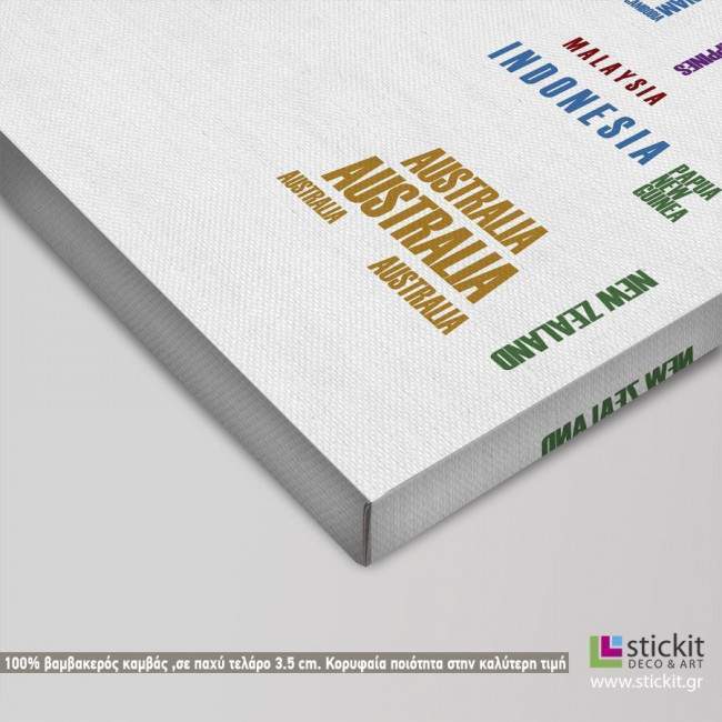 Canvas print Colorful words world map, detail