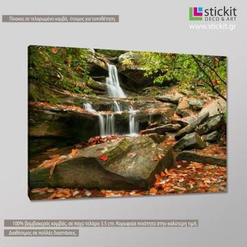 Πίνακας σε καμβά Καταρράκτης Autumn waterfall Καμβάς τελαρωμένος Όψη 1 2