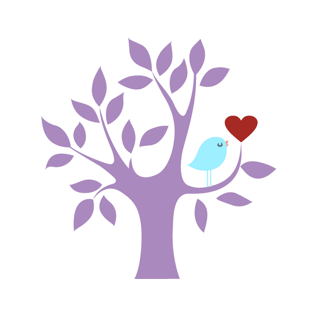 Wall stickers Heart tree and a bird, purple 