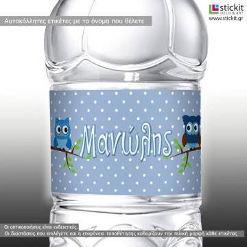 Αυτοκόλλητη ετικέτα Κουκουβάγιες,  με όνομα και ημερομηνία